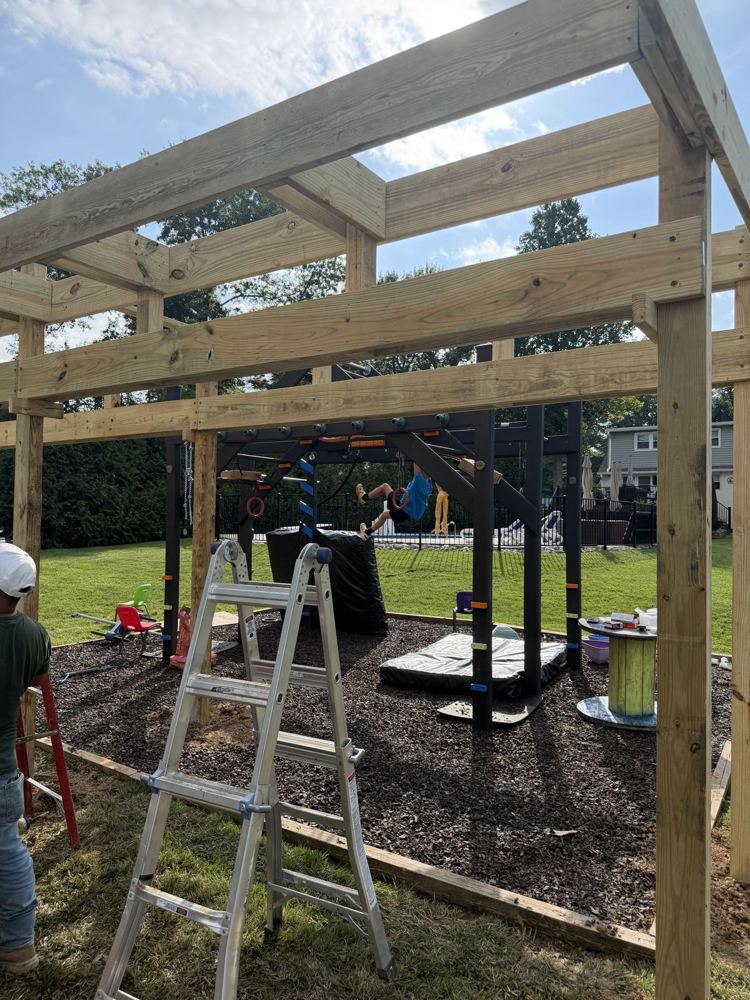 Overhead frame beams going up